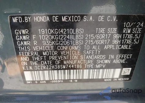 2025 Honda Hr-V Awd Lx z USA, uszkodzony, nr VIN 3CZRZ2H38SM744186
